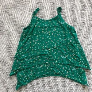 Green floral layered tank top